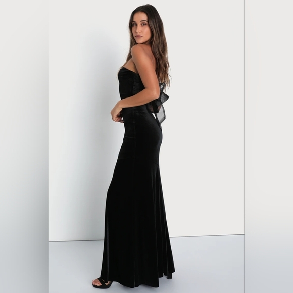 Lulus Mesmerizing Elegance Black Velvet Strapless Backless Maxi Dress S Wedding - Picture 4 of 8